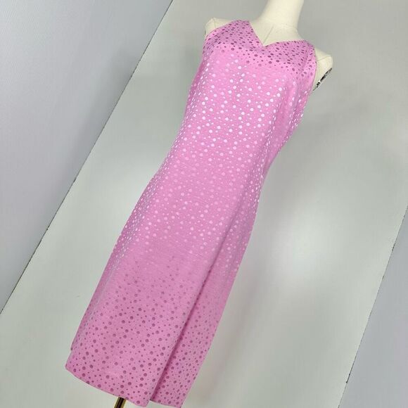90s Versus Giani Versace Polka Dot Jacquard Pink Shift Dress IT44/US8 Preppy Mod - Picture 9 of 10
